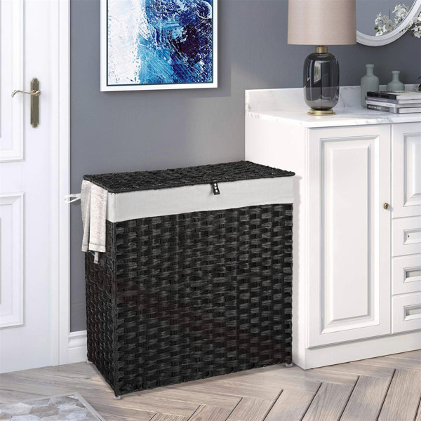 Dapota Laundry Hamper With Wheels & 2 Removable Liner Bags, Divided Handwoven Hampers, Synthetic